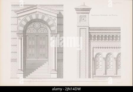 Cremer Albert Friedrich (1824-1891), Anatomy building, Berlin. (From: Atlas to the magazine for Building, ed. V. G. Erbkam, Jg. 16, 1866.) (1866-1866): Details. Stitch on paper, 28.5 x 44 cm (including scan edges) Cremer Albert Friedrich  (1824-1891): Friedrich-Wilhelms-Universität (Humboldt-Universität) Berlin. Anatomisches Institut. (Aus: Atlas zur Zeitschrift für Bauwesen, hrsg. v. G. Erbkam, Jg. 16, 1866) Stock Photo