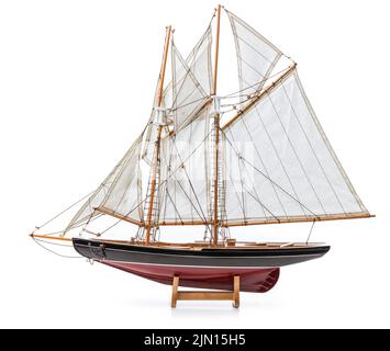 Model of wooden ship on a white background Stock Photo - Alamy