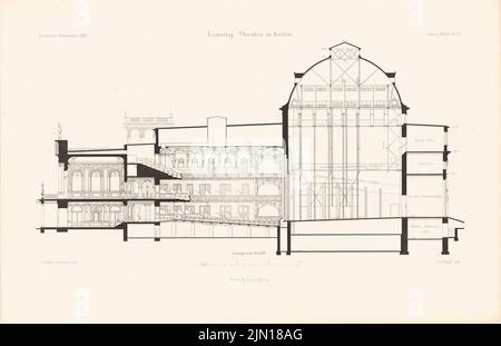 Hude & Hennicke, Lessing-Theater, Berlin. (From: Atlas to the magazine for Building, ed. V. Ministry of Public Work, Jg. 39, 1889) (1889-1889): Longitudinal section. Stitch on paper, 29.7 x 46 cm (including scan edges) Hude & Hennicke : Lessing-Theater, Berlin. (Aus: Atlas zur Zeitschrift für Bauwesen, hrsg. v. Ministerium der öffentlichen Arbeiten, Jg. 39, 1889) Stock Photo