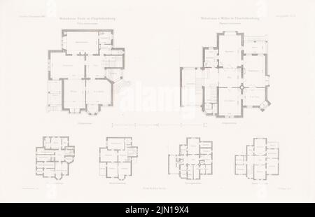 Grisebach Hans (1848-1904), Bode residential building, Berlin-Charlottenburg. Residential building v. Wilke, Berlin-Charlottenburg. (From: Atlas to the magazine for Building, ed. V.F. Endell, Jg. 37, (1887-1887): floor plan Keller, EG, 1st floor, view, cuts, details magazine, floor plan, views, cuts abort building, Details rotating. Stitch on paper, 29.2 x 45.2 cm (including scan edges) Grisebach Hans  (1848-1904): Wohnhaus Bode, Berlin-Charlottenburg. Wohnhaus v. Wilke, Berlin-Charlottenburg. (Aus: Atlas zur Zeitschrift für Bauwesen, hrsg. v. F. Endell, Jg. 37, 1887) Stock Photo