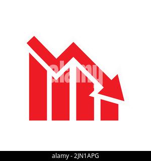 Graph going Down sign with red arrows vector. Flat design vector illustration concept of sales bar chart symbol icon with arrow moving down and sales Stock Vector