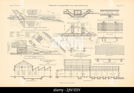 N.N., Urban underground [subway] between Berlin and Schöneberg. (From: Atlas to the magazine for Building, ed. V. Ministry of public work, (1911-1911): floor plans, views, cuts. Pressure on paper, 29.6 x 45.9 cm (including scan edges) N.N. : Städtische Tiefbahn [U-Bahn] zwischen Berlin und Schöneberg. (Aus: Atlas zur Zeitschrift für Bauwesen, hrsg. v. Ministerium der öffentlichen Arbeiten, Jg. 61, 1911) Stock Photo