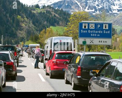 Switzerland, Gotthard highway, traffic jam Stock Photo - Alamy