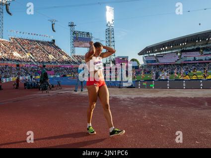 Abigail Irozuru of England competing in the women’s long jump final at the Commonwealth Games at Alexander Stadium, Birmingham, England, on 7th August Stock Photo