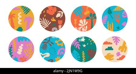 Vector round highlight background covers for popular social media stories. Botanical and floral print. Stock Vector
