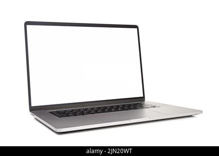 Modern laptop with blank white screen isolated on white background. Template mock up Stock Photo