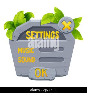 Stone game menu template textured comic in cartoon style isolated on white background. Ui game asset, interface design. Vector illustration Stock Vector