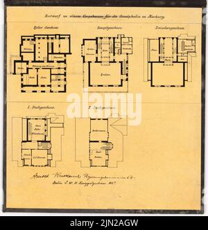 Gustav garlic (1833-1916), Corpshaus Guestphalia, Marburg: Grundrisse Keller, main floor, intermediate floor, 1st attic, 2nd attic. Ink on paper on cardboard, 30.8 x 29.7 cm (including scan edges) Stock Photo