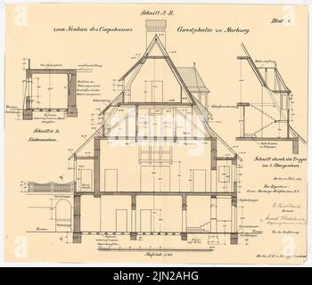 Gustav garlic (1833-1916), Corpshaus Guestphalia, Marburg: 3 cuts 1:50. Ink on transparent, 52.7 x 61.5 cm (including scan edges) Stock Photo