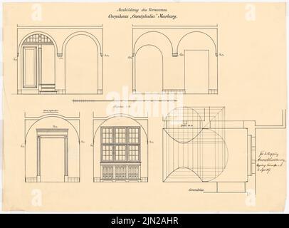 Gustav garlic (1833-1916), Corpshaus Guestphalia, Marburg: floor plan, 4 interior view. Ink on transparent, 53.1 x 71.8 cm (including scan edges) Stock Photo