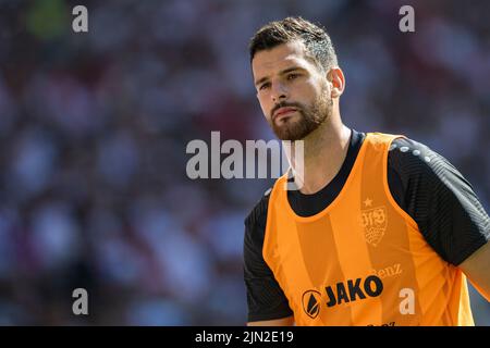 Stuttgart, Germany. 07th Aug, 2022. Soccer: Bundesliga, VfB Stuttgart - RB Leipzig, Matchday 1, Mercedes-Benz Arena. Stuttgart's Luca Pfeiffer in action. Credit: Tom Weller/dpa - IMPORTANT NOTE: In accordance with the requirements of the DFL Deutsche Fußball Liga and the DFB Deutscher Fußball-Bund, it is prohibited to use or have used photographs taken in the stadium and/or of the match in the form of sequence pictures and/or video-like photo series./dpa/Alamy Live News Stock Photo