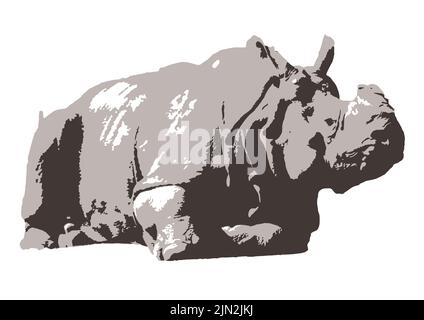 RHINOCEROS print. Large and strong symbols with wild animals, power and wilderness. Laser engravment drawings of animals. Stock Photo
