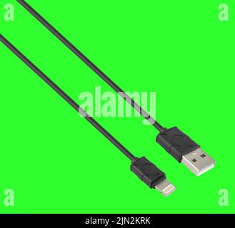 cable with USB connector and Lightning USB, isolated on a green background Stock Photo