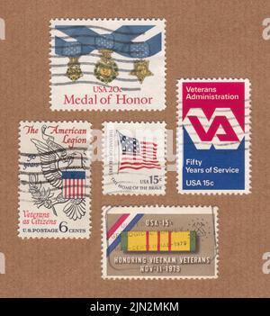 Vintage US Postal Service stamps from the 1960s USA Stock Photo