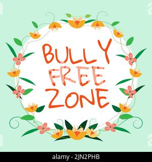 Handwriting text Bully Free Zone. Business approach Be respectful to other bullying is not allowed here Frame Decorated With Colorful Flowers And Stock Photo