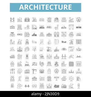 Architecture icons, line symbols, web signs, vector set, isolated illustration Stock Vector