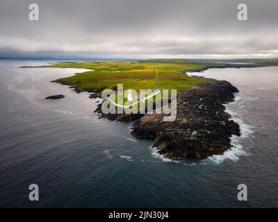 Aerial Belmullet Lighthouse in County Mayo, Ireland Stock Photo