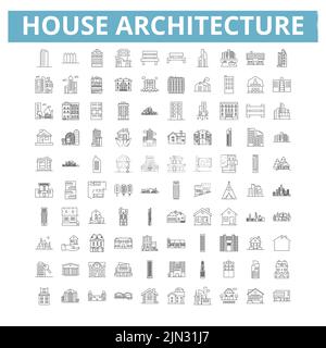 House architecture icons, line symbols, web signs, vector set, isolated illustration Stock Vector