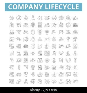Company lifecycle icons, line symbols, web signs, vector set, isolated illustration Stock Vector