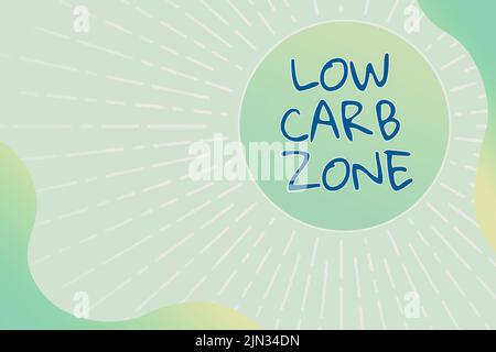Conceptual display Low Carb Zone, Business overview Healthy diet for losing weight eating more proteins sugar free Circle Speech Bubble With Beams Col Stock Photo