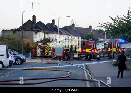 Emergency services at the scene in Crayford Way, Crayford, south east ...