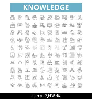 Knowledge icons, line symbols, web signs, vector set, isolated illustration Stock Vector