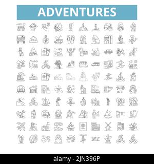 Outdoor adventures line icons signs set. Design collection of Trekking ...