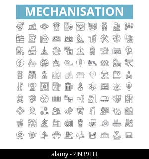 Mechanisation icons, line symbols, web signs, vector set, isolated illustration Stock Vector