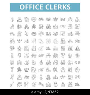 Office clerks icons, line symbols, web signs, vector set, isolated illustration Stock Vector