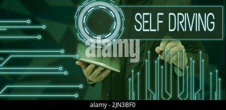 Inspiration showing sign Self Driving. Word for Autonomous vehicle Ability to navigate without human input Man Drawing Digital And Presenting Stock Photo