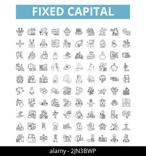 Fixed capital icons, line symbols, web signs, vector set, isolated illustration Stock Vector