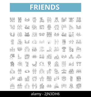 Friendly people icons, line symbols, web signs, vector set, isolated ...
