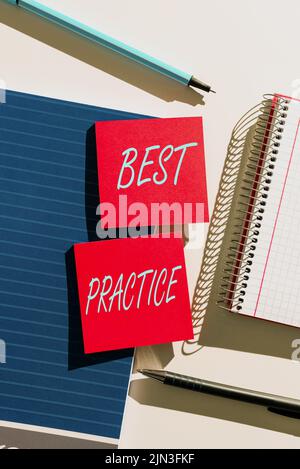 Handwriting text Best Practice, Internet Concept Method Systematic Touchstone Guidelines Framework Ethic Important News Presented On Two Sticky Notes Stock Photo