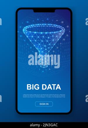 Funnel 3d polygonal symbol for UI, UX design template. Low poly Data filter illustration for mobile app design. Big data illustration concept. Stock Vector