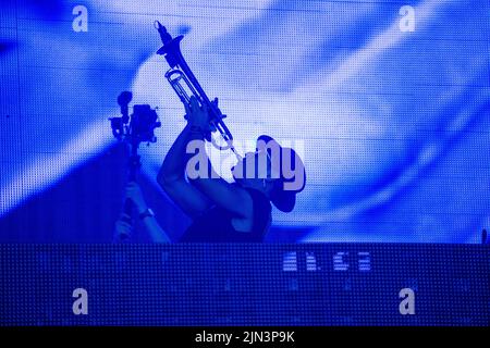 Belfast, UK. 08th Aug, 2022. 8th August 2022 Timmy Trumpet Headlines Féile Dance Night at Falls Park He was supported by Bryan Kearney and John O'Callaghan Credit: Bonzo/Alamy Live News Stock Photo