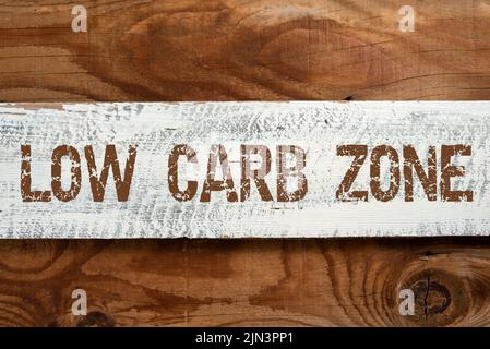Conceptual display Low Carb Zone. Internet Concept Healthy diet for losing weight eating more proteins sugar free Important Informations Written On Stock Photo