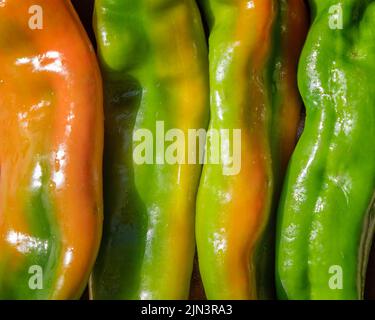 Close up of New Mexico Green Chile Peppers. Stock Photo