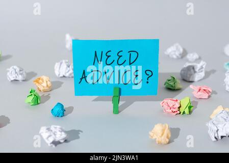 Conceptual display Need Advice Question. Conceptual photo Asking someone if he want recommendations or guidance Important Message Presented On Piece Stock Photo