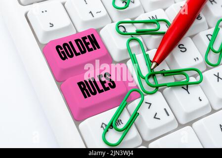 Inspiration showing sign Golden Rules. Business approach Basic principle that should be followed Important Principle -48628 Stock Photo