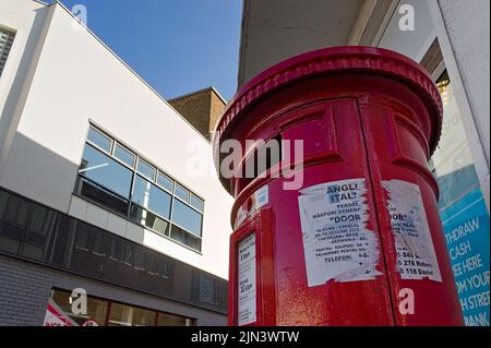 looking up at old Royal Mail postbox on West Street in Boston Lincolnshire Stock Photo