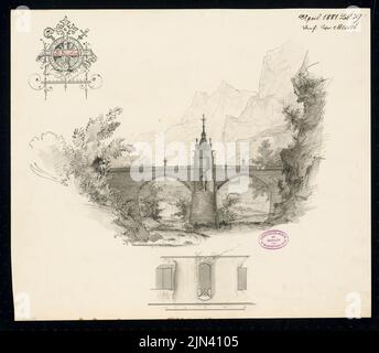 Alfred Messel (1853-1909): Road bridge in the mountains. Monthly competition April 1881 Stock Photo