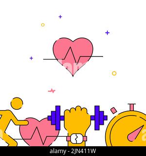 Pulse, cardio, heart rate filled line vector icon, simple illustration, related bottom border. Stock Vector