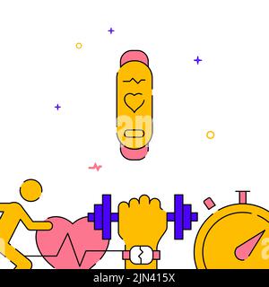 Fitness bracelet, smart watch filled line vector icon, simple illustration, related bottom border. Stock Vector