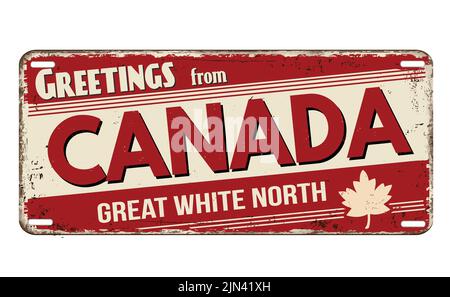Greetings from Canada vintage rusty metal plate on a white background, vector illustration Stock Vector