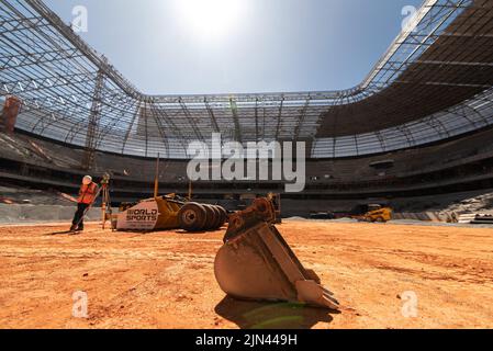 Belo Horizonte, Brazil. 08th Aug, 2022. MG - Belo Horizonte - 08/08/2022 - FILE, WORKS ARENA MRV Workers are seen at the Arena MRV stadium in the city of Belo Horizonte in file photos taken on 07/28/2022. The stadium is under construction and should have a capacity for over 40,000 fans. Photo: Alessandra Torres/AGIF/Sipa USA Credit: Sipa USA/Alamy Live News Stock Photo