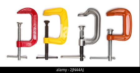 Set of steel clamps tool isolated on white background Stock Photo