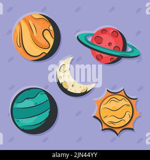 space outer five set icons Stock Vector