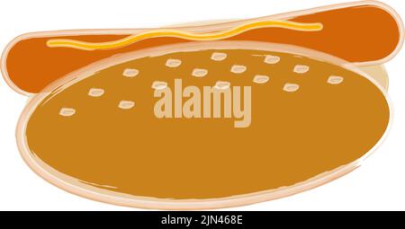 Hot dog with sausage and mustard in a sesame bun on a transparent background in a watercolor manner. Street food. Lifestyle. isolate Stock Vector