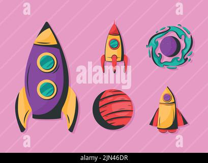 five space outer set icons Stock Vector