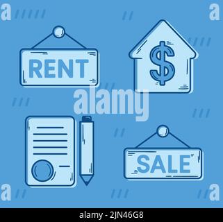 four real estate set items Stock Vector